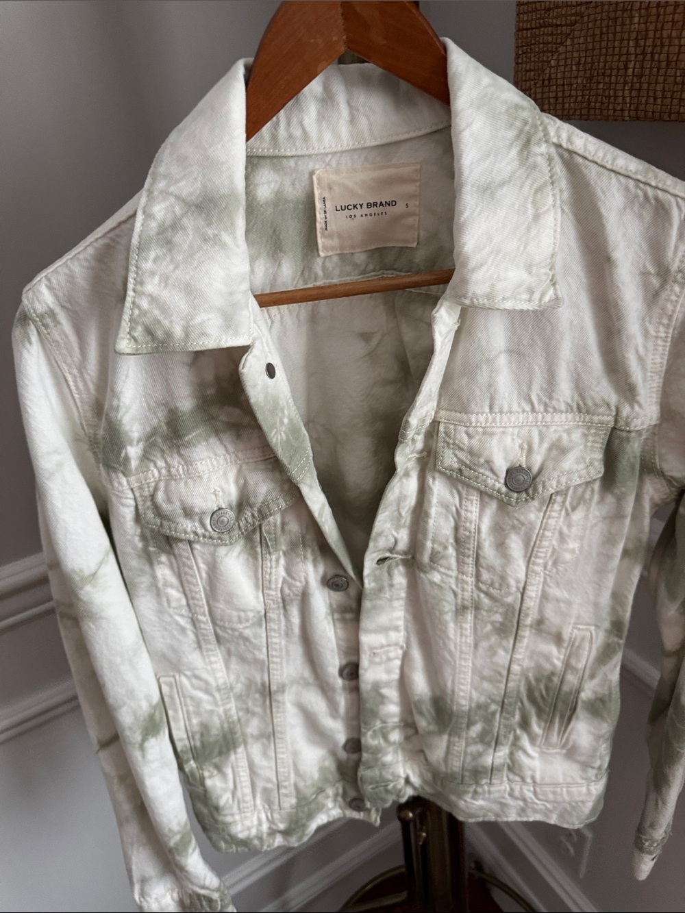 Lucky Brand White and Sage Tie-Dye Denim Jacket